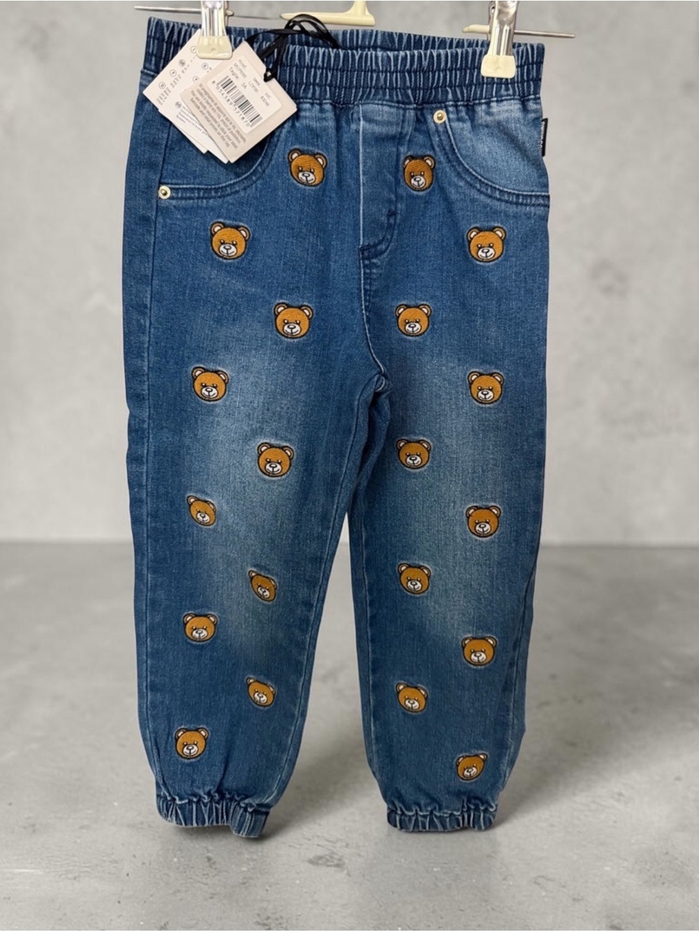 Moschino Blue Denim Joggers with Bear Embroidery